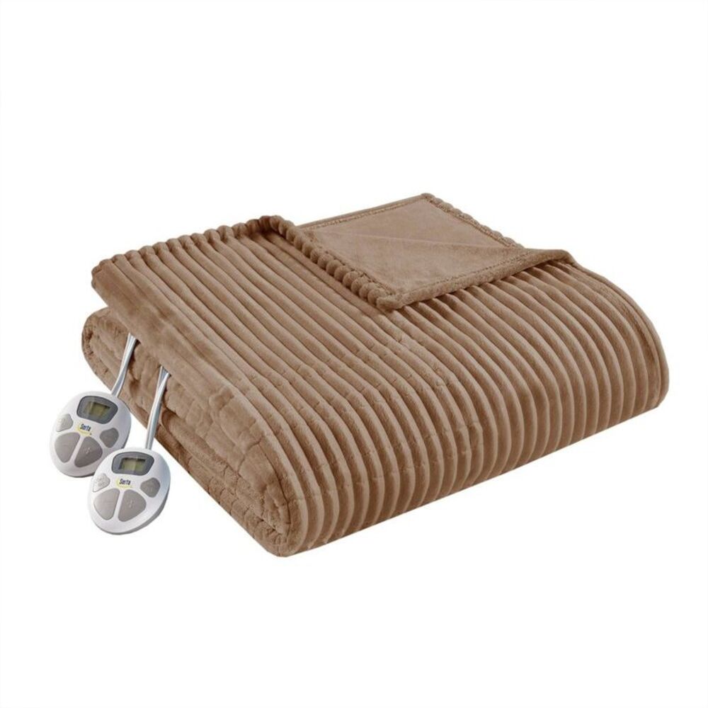 Serta King Corded Plush Electric Blanket Brown Machine Washable Polyester